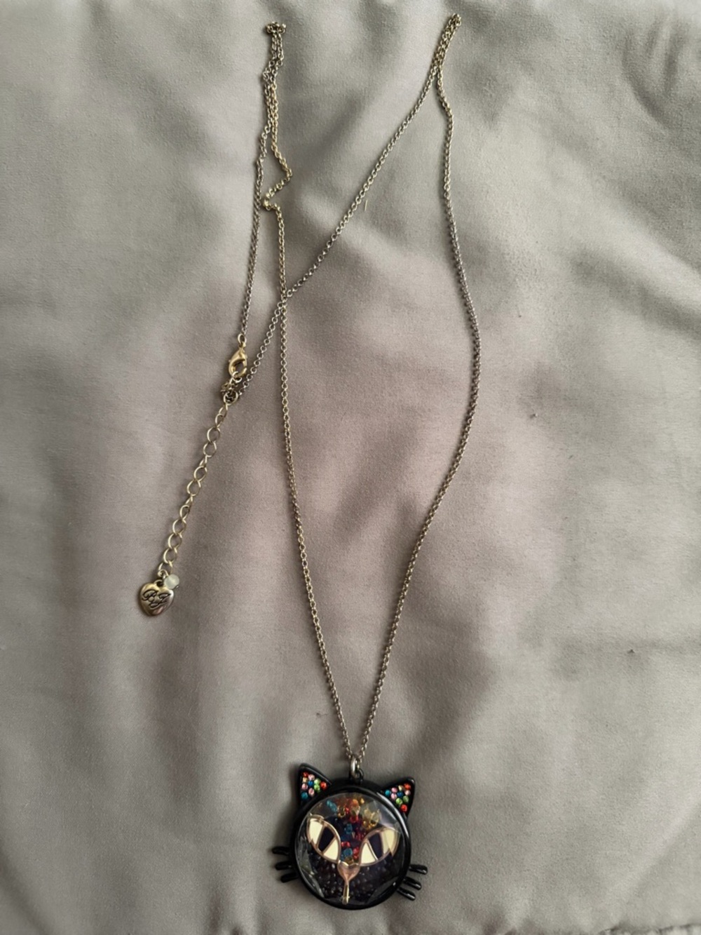 Betsey Johnson Black Cat Pendant Necklace with Multicolor Rhinestones - Picture 2 of 3